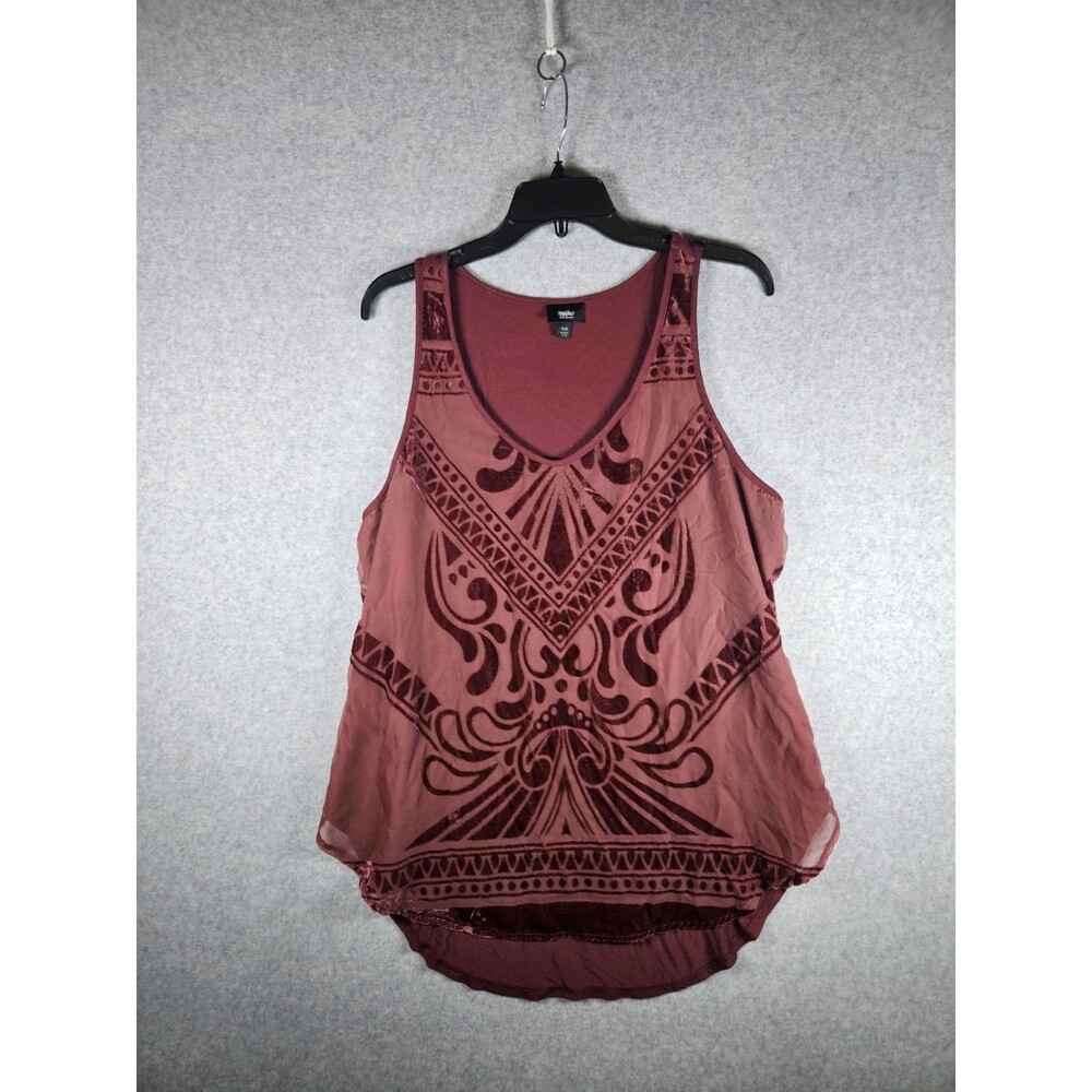 Mossimo Burgundy Tank Top XL Velvet Burnout Art Deco Whimsigoth Whitchy - Picture 2 of 9